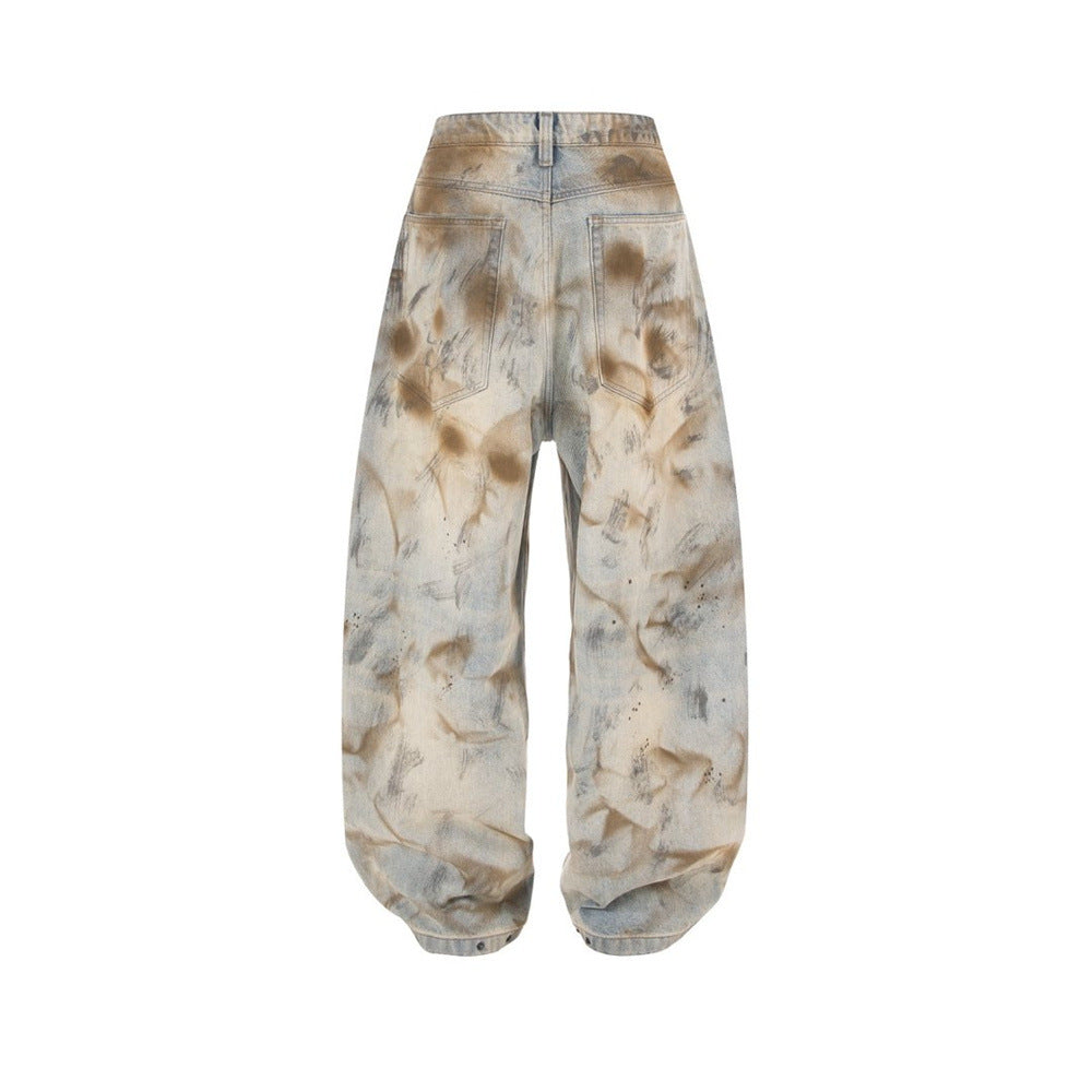 Distressed Jeans for Men – Baggy Wide-Leg Tie-Dye Washed Denim