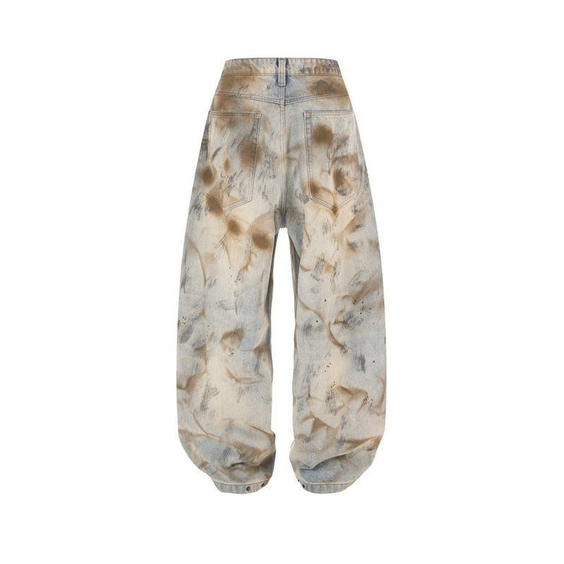 Distressed Jeans for Men – Baggy Wide-Leg Tie-Dye Washed Denim
