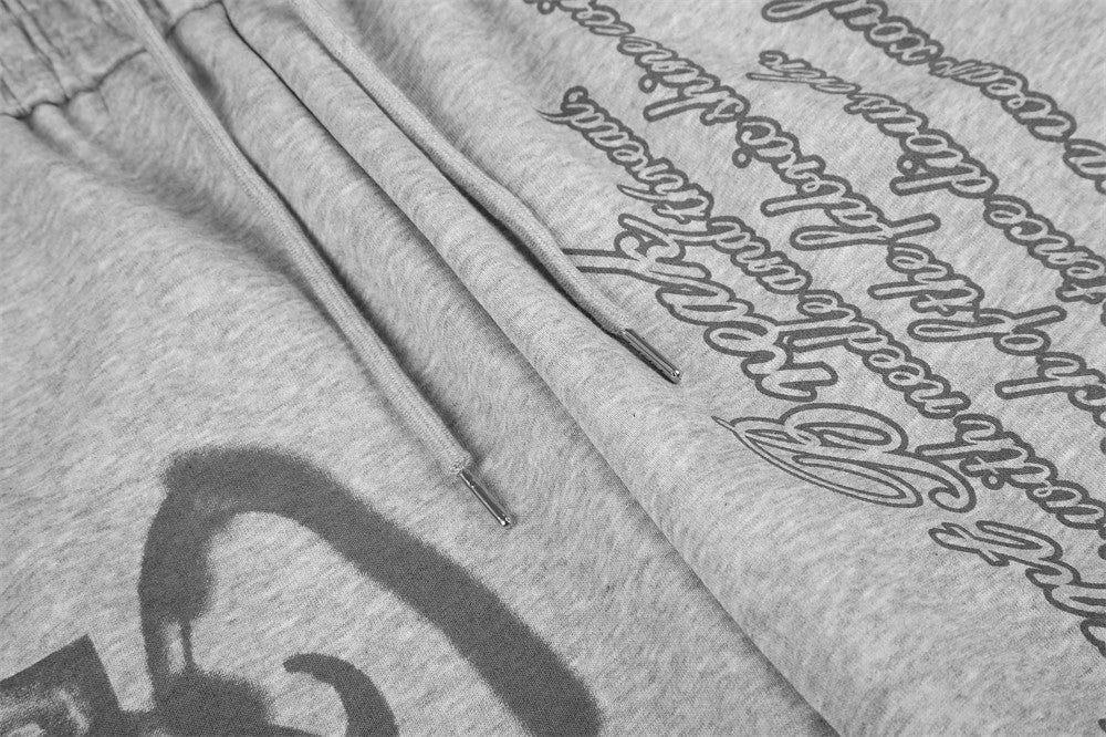 Wide-Leg Sweatpants with Graffiti Script & Vintage Photo Print – Heather Grey