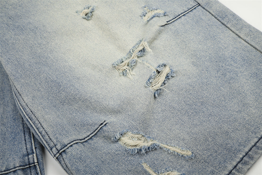 Baggy Jean Shorts Men – Distressed Ripped Denim, Washed Light Blue