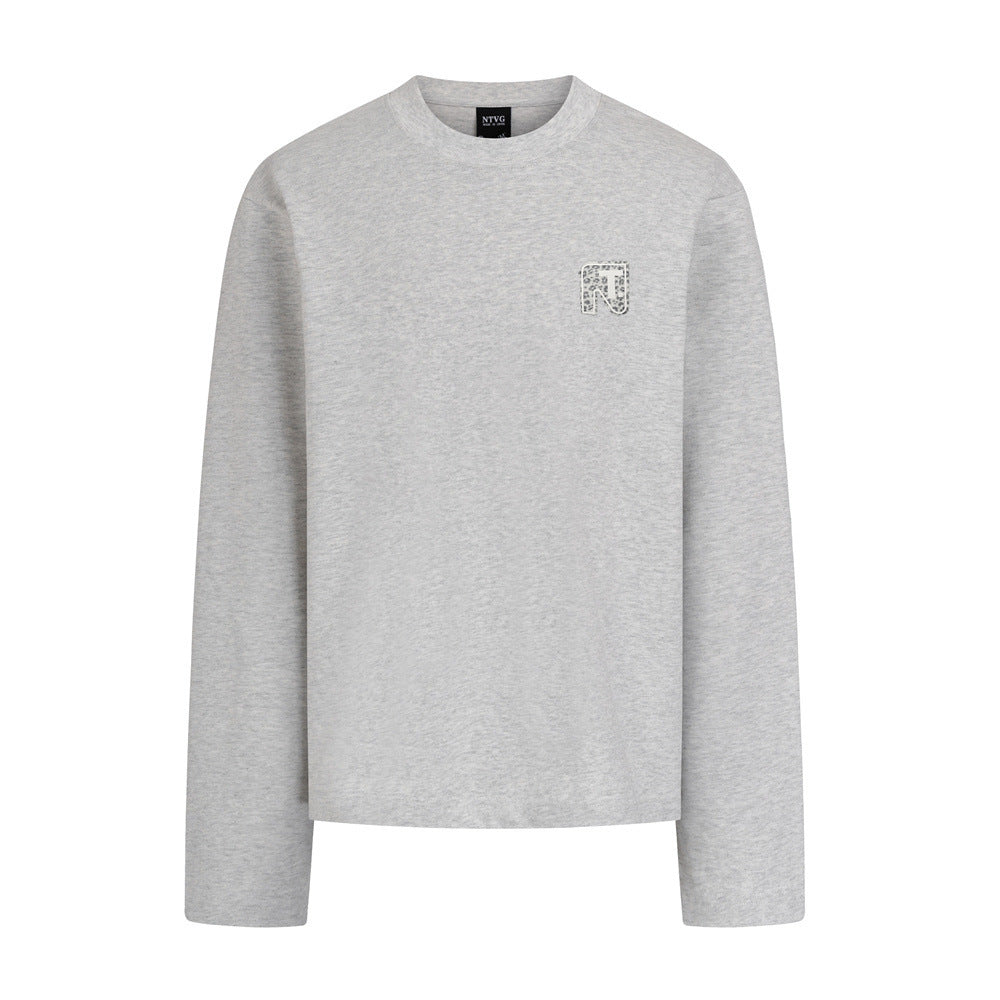 Men's Long Sleeve Crew Neck Tee with Logo Patch – Relaxed Fit