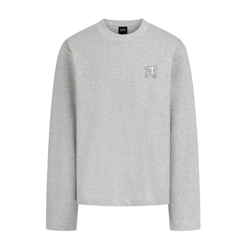Men's Long Sleeve Crew Neck Tee with Logo Patch – Relaxed Fit
