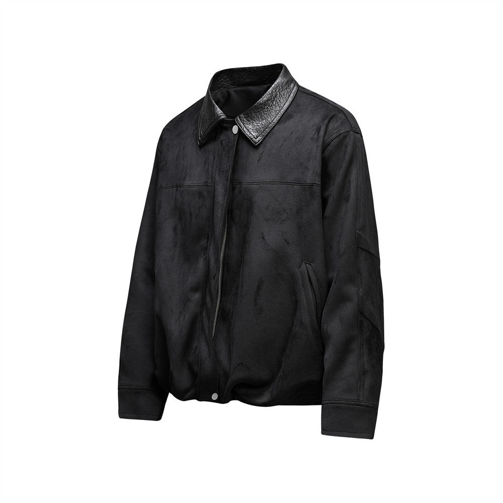 Blouson bomber rétro oversize – Homme, veste courte en similicuir à col revers workwear