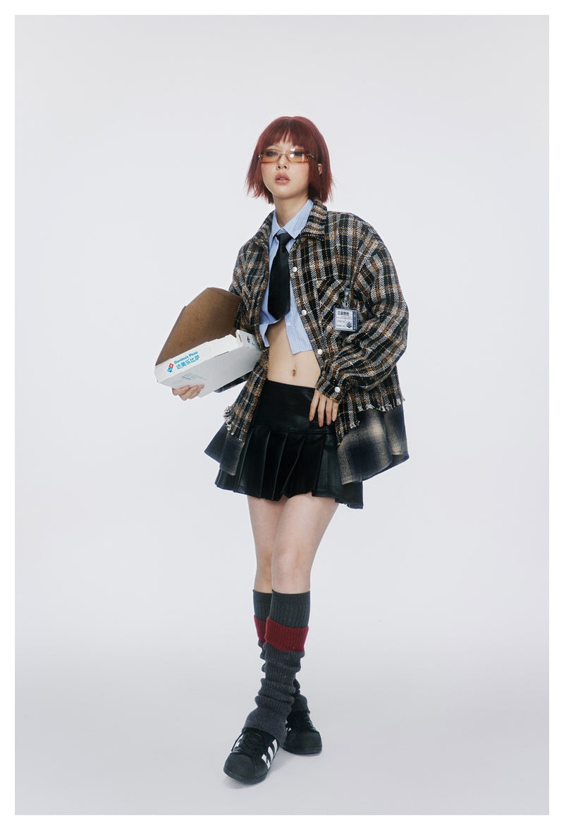 Vintage Plaid Patchwork Fringe Jacket – Oversized Unisex Overshirt