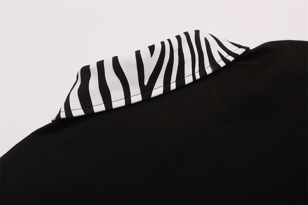 Men's Long Sleeve Polo Shirt with Baroque Cross Print & Zebra Collar