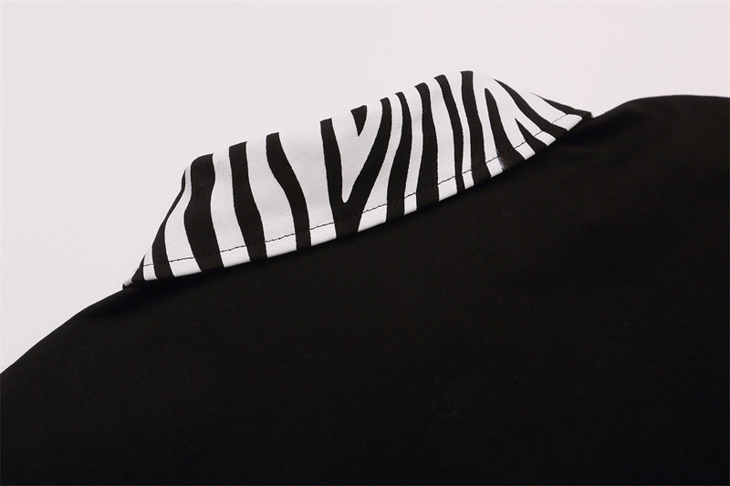 Men's Long Sleeve Polo Shirt with Baroque Cross Print & Zebra Collar