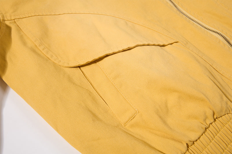 Retro American Washed Zip-Up Jacket with Corduroy Collar