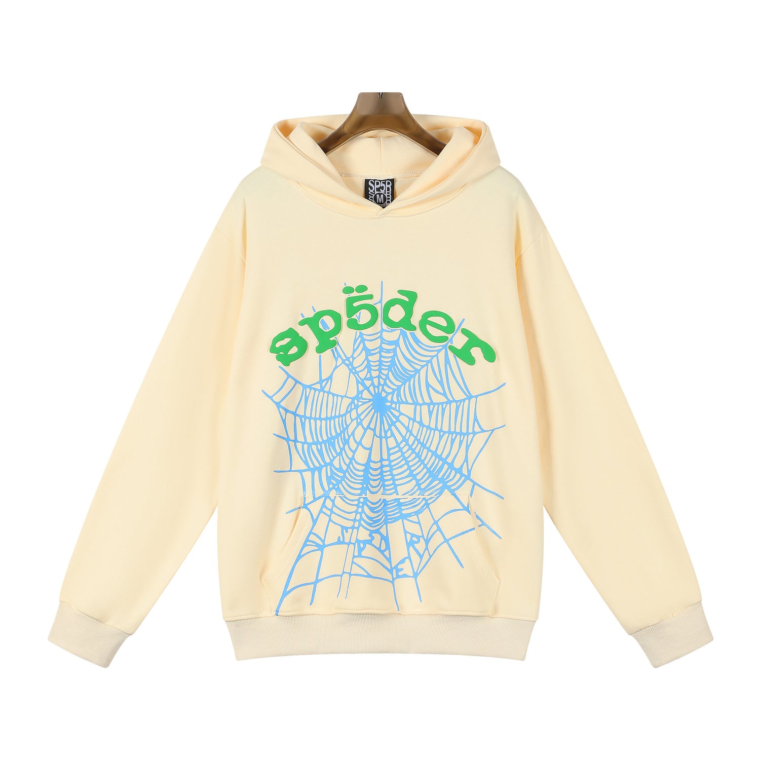 Sp5der “Sky Web” Hoodie – Cream / Blue / Green 440GSM Oversized Streetwear Pullover