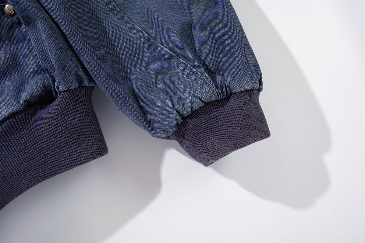 Washed Canvas Hooded Bomber Jacket – Faux Fur Trim & Fleece-Lined Hood