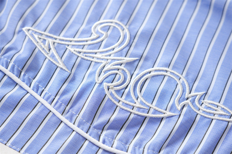 Men's Striped Long Sleeve Shirt – Oversized Western Embroidery & Dual Chest
