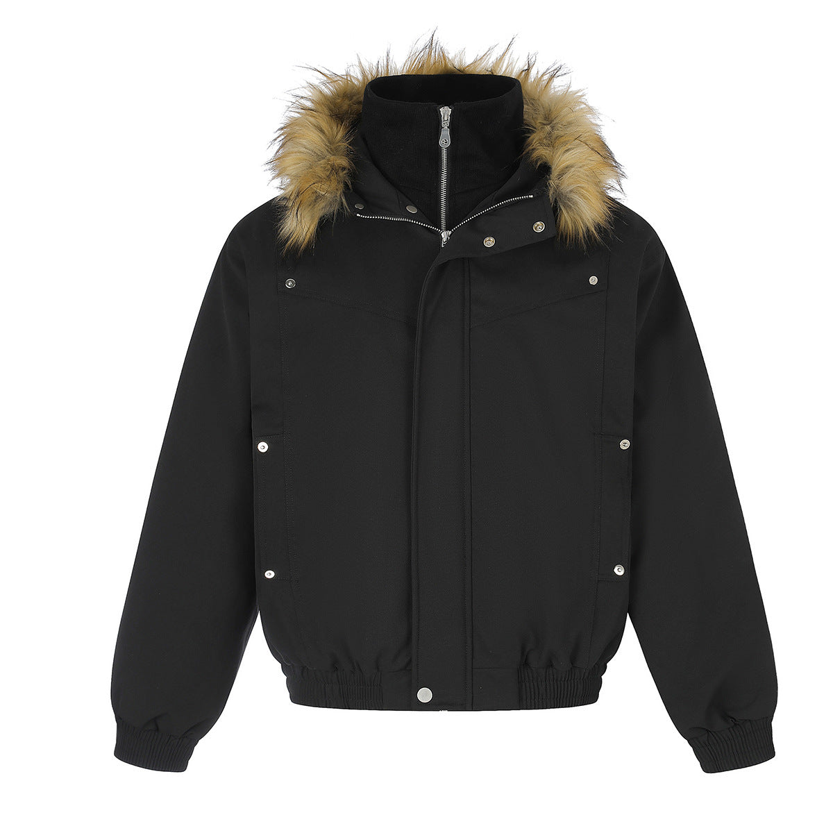 Fur Collar Padded Bomber Jacket – Vintage American Streetwear Winter Coat