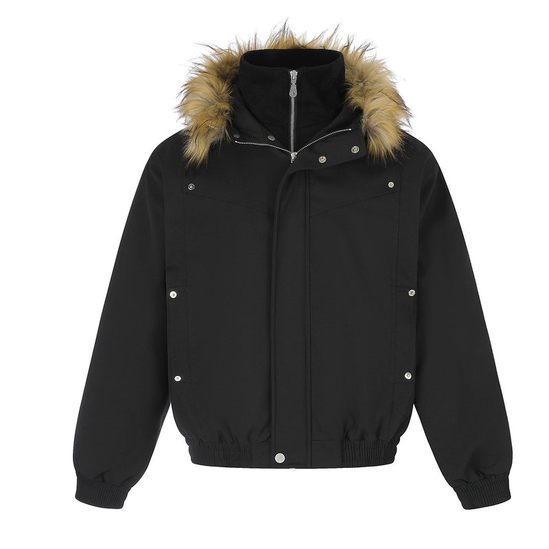 Fur Collar Padded Bomber Jacket – Vintage American Streetwear Winter Coat