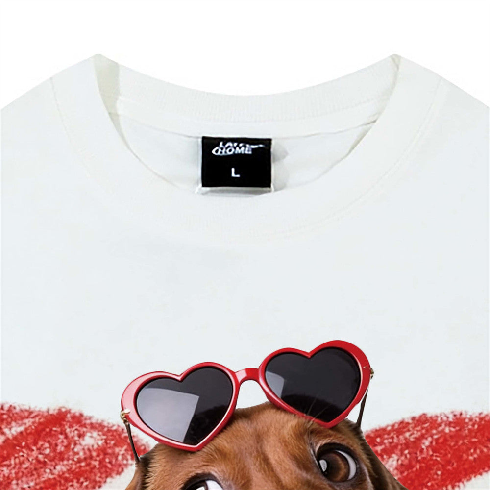 Dackel-Herz-T-Shirt – Kurzarmshirt aus verwaschener Baumwolle
