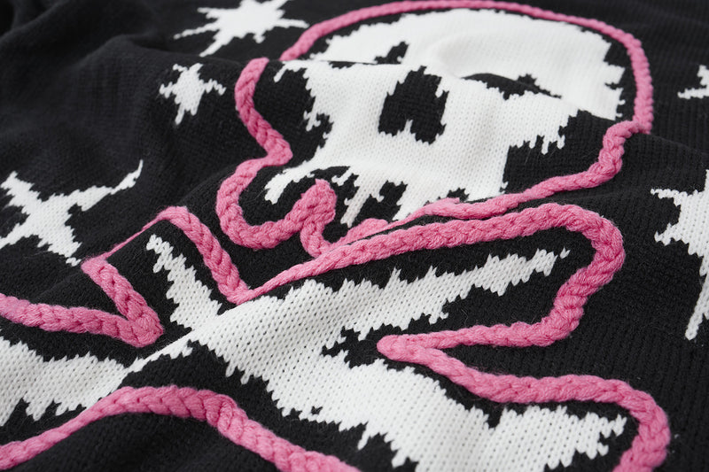 Pull en maille tête de mort & fémurs – Col rond streetwear punk