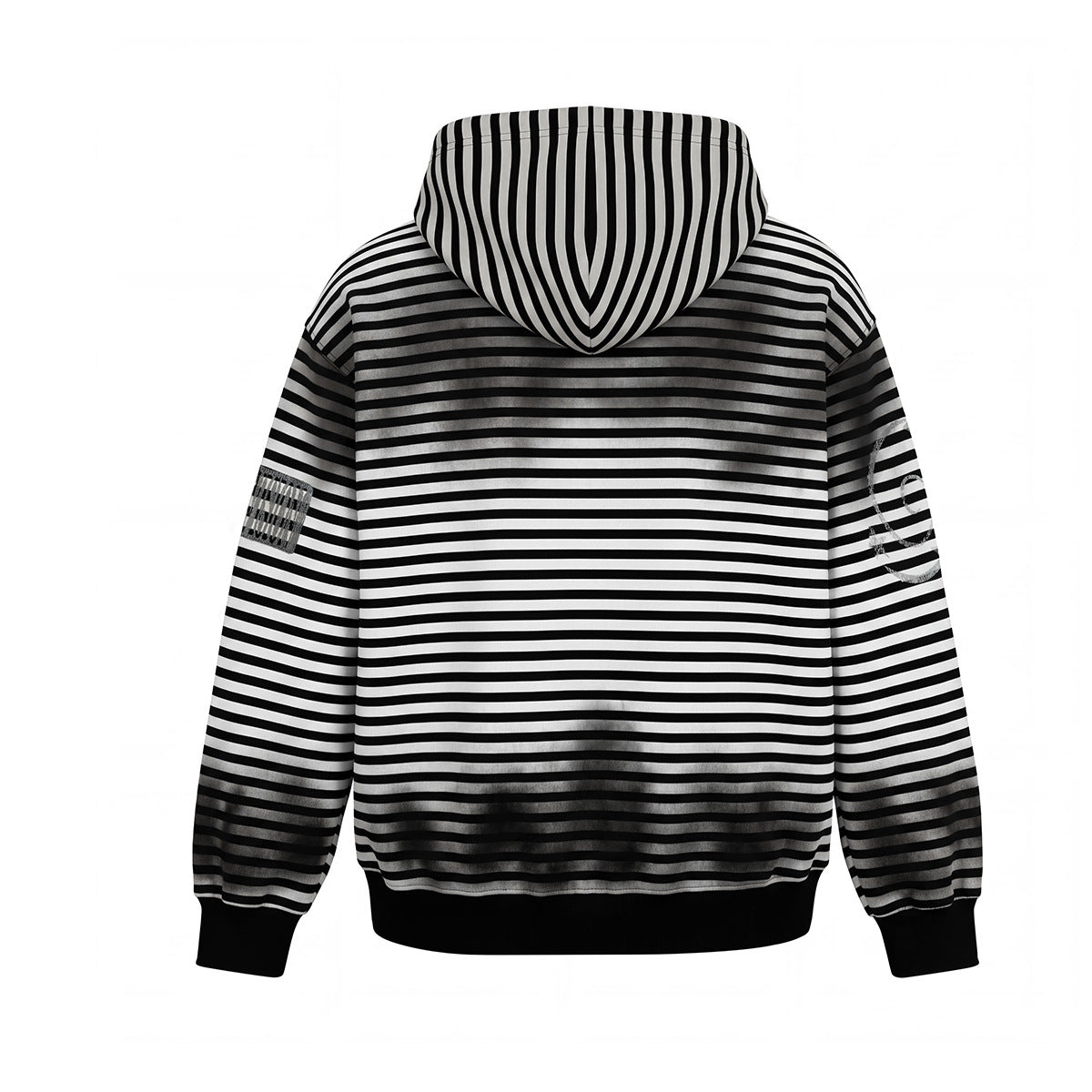 Striped Zip-Up Hoodie – Distressed Dark Streetwear with Music Graphic Print