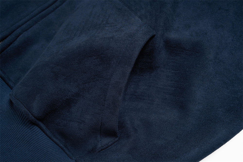 Zip-Up Hoodie with Star Sleeve Detail and Gothic Logo — Oversized Suede-Finish