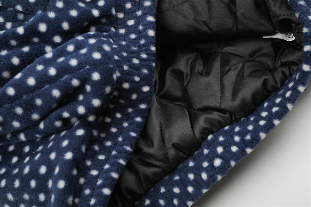 Padded Jacket for Men – Navy Polka Dot Star Patch Track Jacket with Stripe