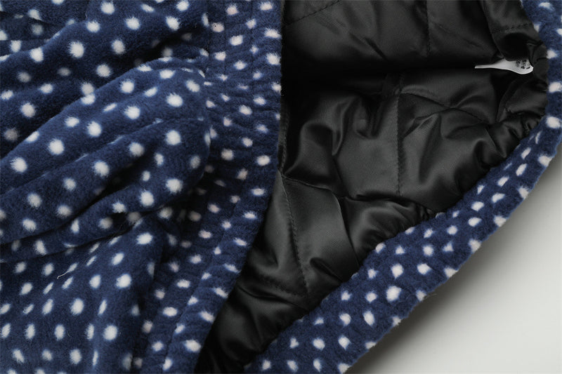 Padded Jacket for Men – Navy Polka Dot Star Patch Track Jacket with Stripe