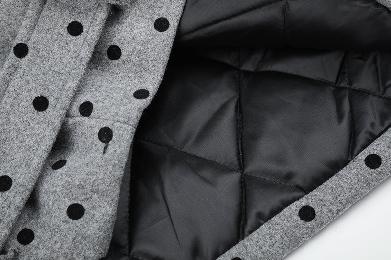 Polka Dot Wool-Blend Jacket with Faux Fur Collar – Oversized Retro Outerwear
