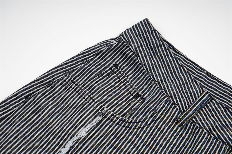 Men's Striped Wide-Leg Jeans with Frayed Deconstructed Seams