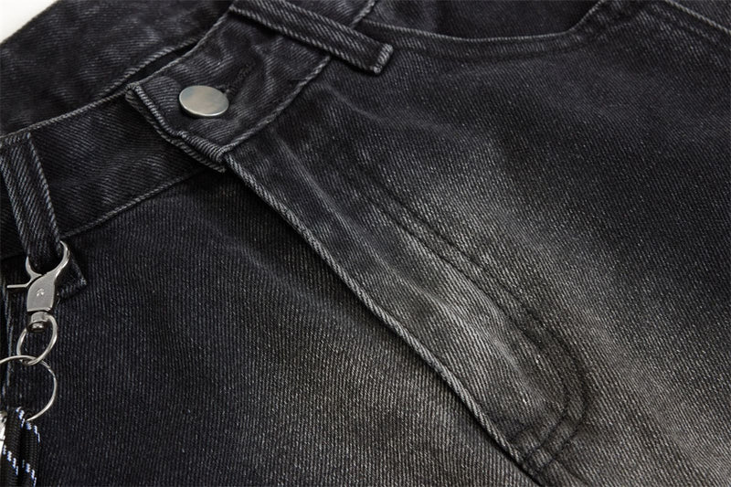 Wide-Leg Gradient Washed Jeans – Deconstructed Curved Seam Baggy Denim
