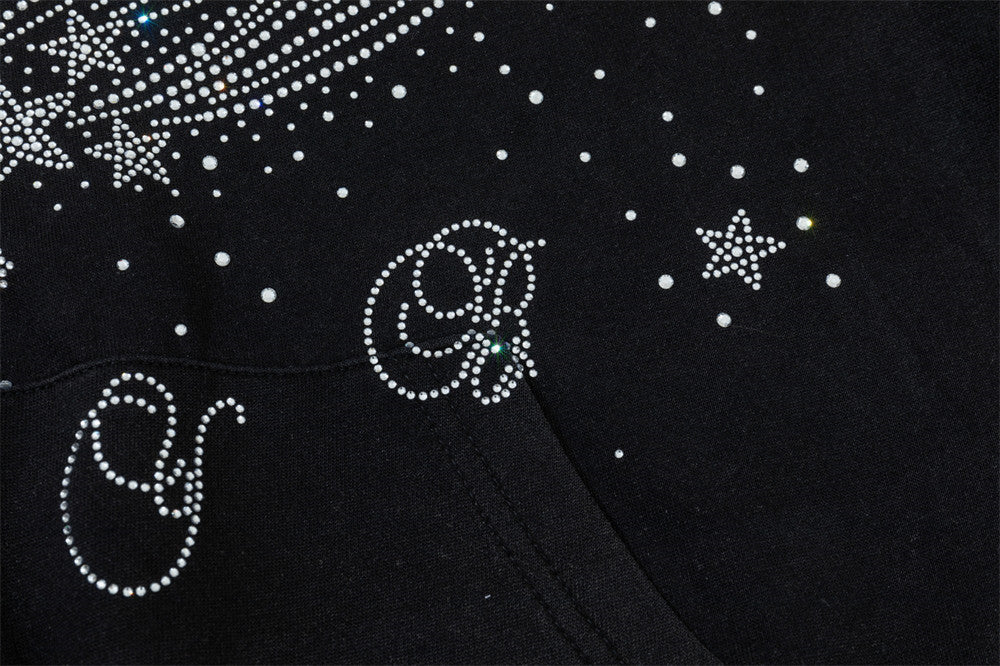 Sweat à capuche zippé avec étoile filante en strass – Streetwear oversize à double zip