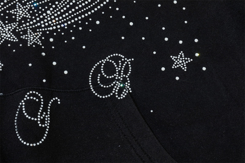 Sweat à capuche zippé avec étoile filante en strass – Streetwear oversize à double zip