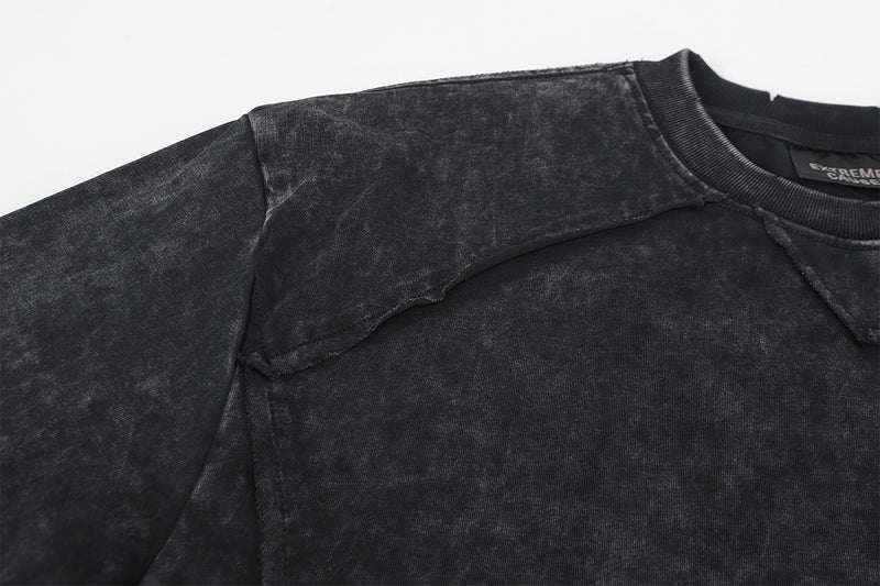 Pull homme gris à col rond – Délavé à l’acide, déstructuré, manches longues à bords bruts