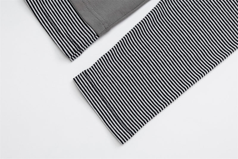 Men's Faux Two-Piece Striped Long Sleeve T-Shirt with Abstract Tribal Print