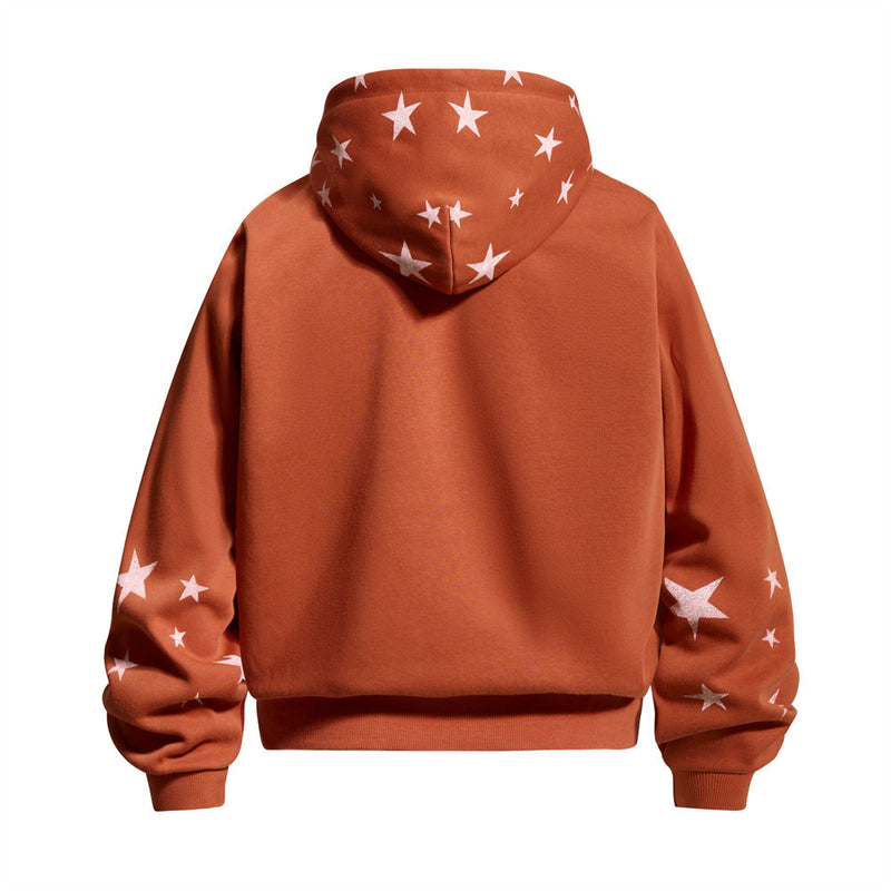 Sudadera con Capucha y Cremallera, Estampado de Estrellas, Corte Extragrande para Hombre