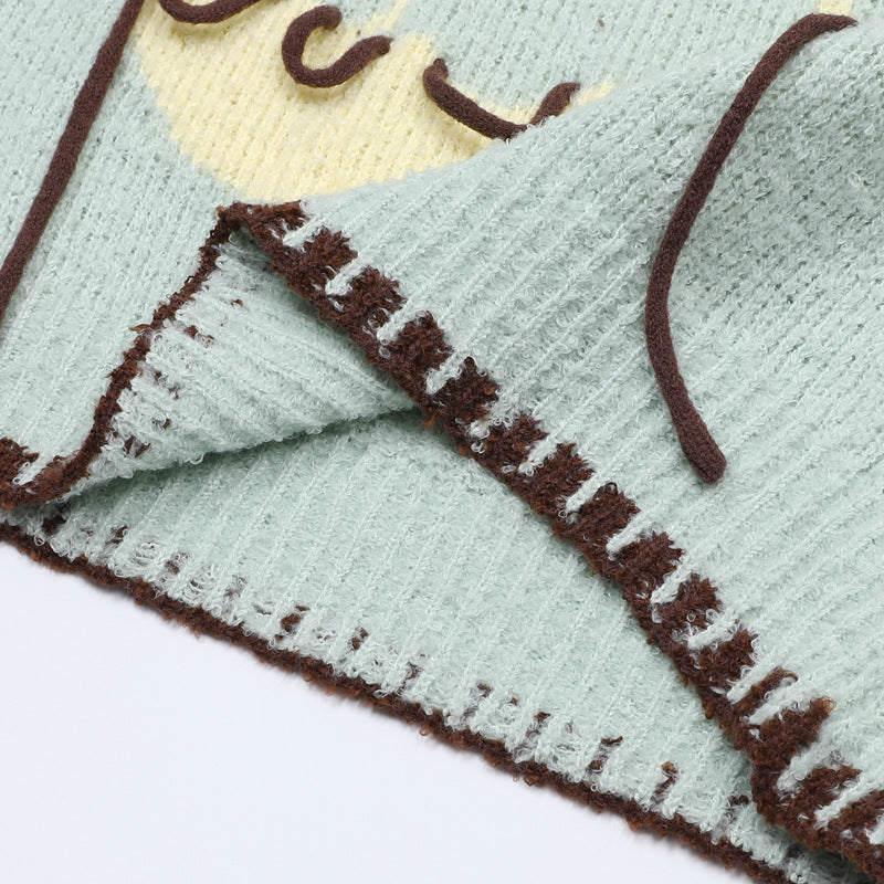 Cartoon Bear Knit Sweater Vest – V-Neck Jacquard Sleeveless Pullover
