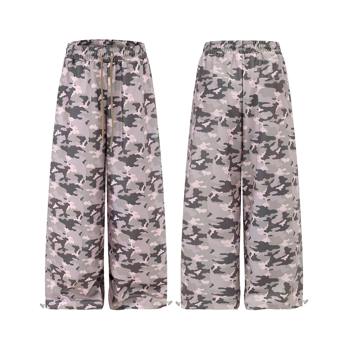 Camo-Jogginghose mit weitem Bein, Strassdetails & Kordelzug am Saum