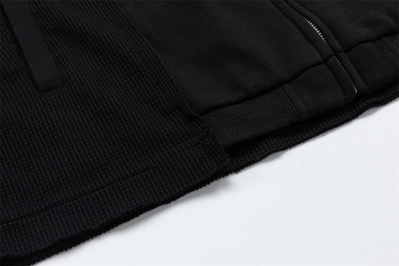 Black Bomber Jacket with Rhinestone Number Print & Mixed-Texture Panels