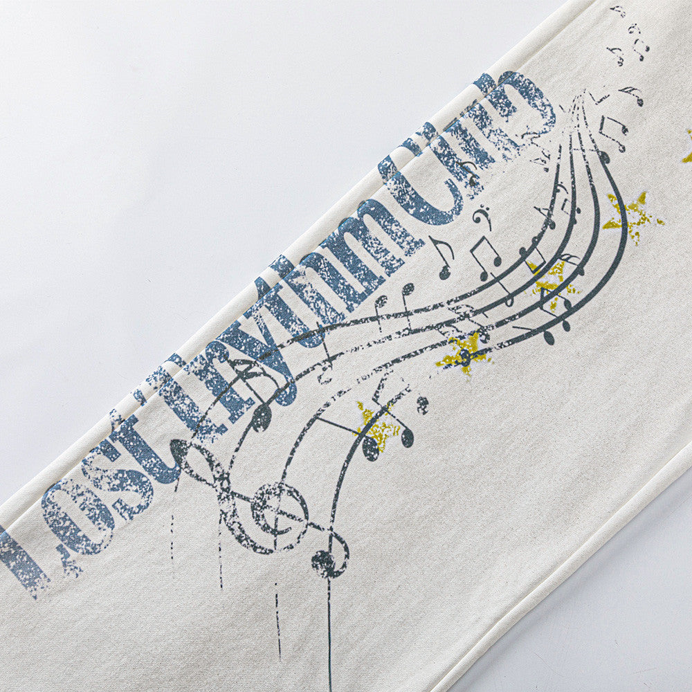 Men's Wide-Leg Sweatpants with Music Note Graphic Print