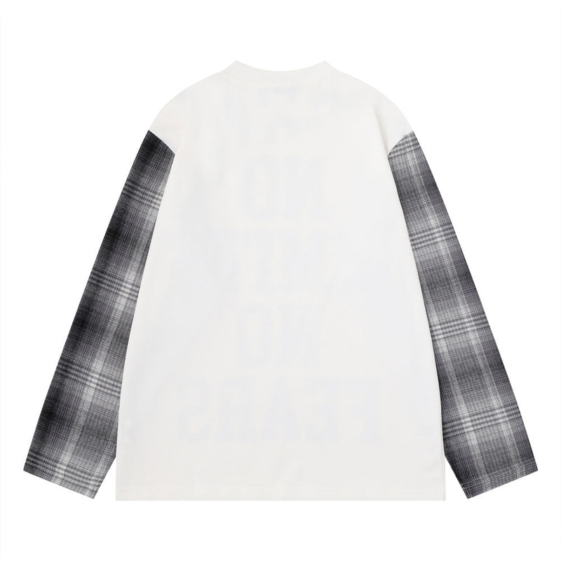 No Limits No Fears Karo-Langarmshirt – Oversized Graphic für Herren