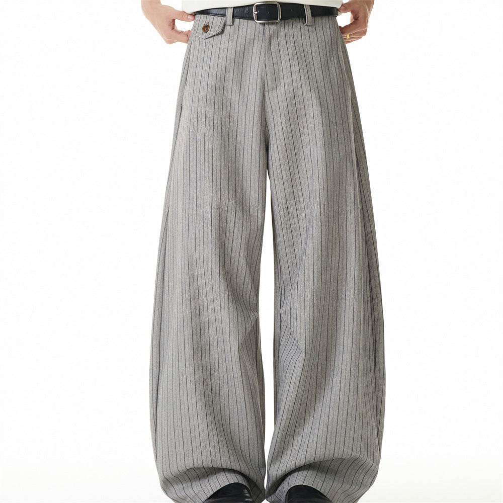 Wide-Leg Pinstripe Trousers – Relaxed Fit Pleated Dress Pants