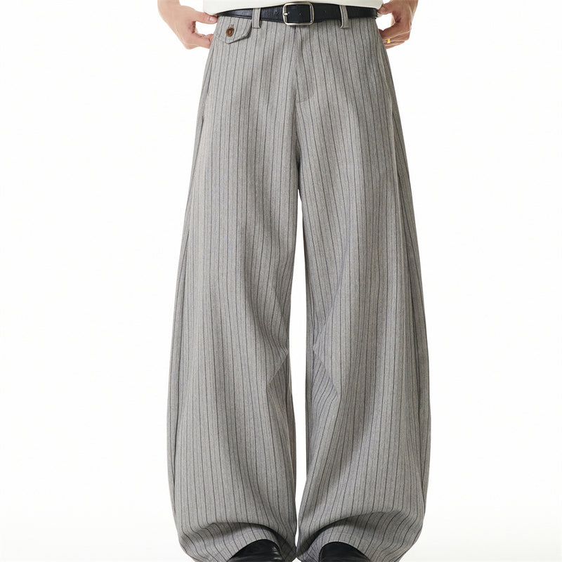 Wide-Leg Pinstripe Trousers – Relaxed Fit Pleated Dress Pants