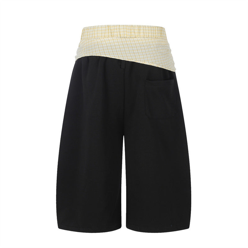 Fake Two-Piece Plaid Splice Double Waistband Shorts – Men's Loose Fit Street Sty
