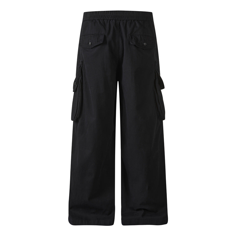 Black Cargo Pants Men – Wide Leg Double-Breasted High-Street Trousers