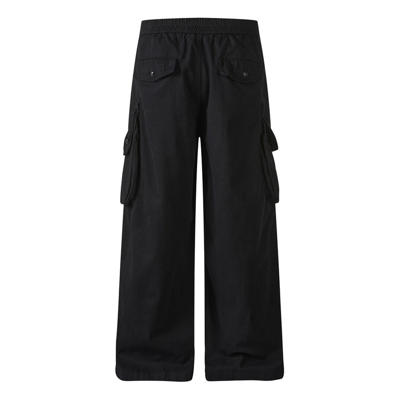 Black Cargo Pants Men – Wide Leg Double-Breasted High-Street Trousers