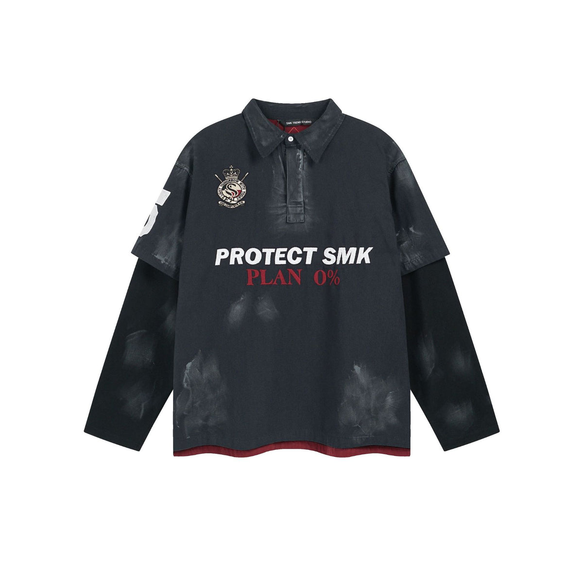 Polo de rugby oversize con lavado ácido – Mangas de falsa capa y bordado de gran tamaño