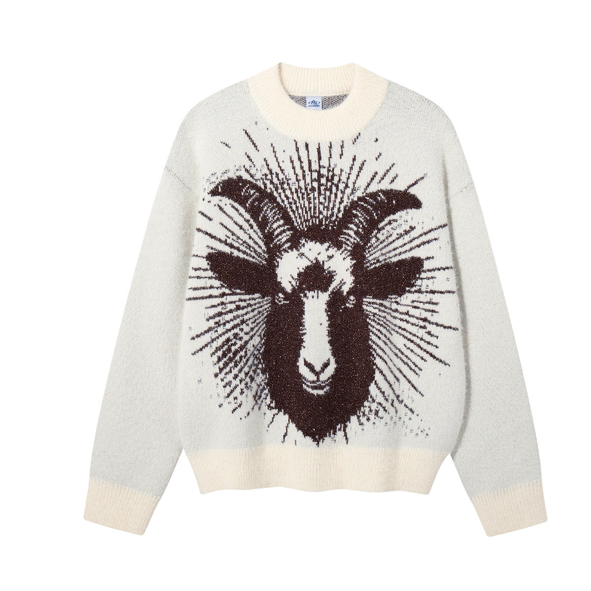 Ram Jacquard Crew Neck Knit Sweater – Oversized Streetwear Pullover