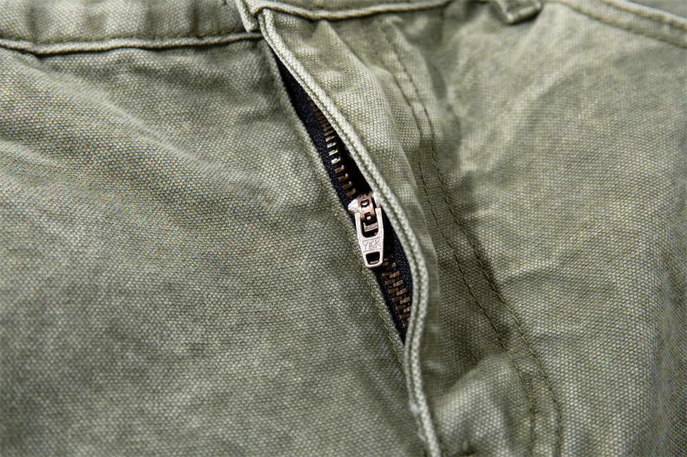 Wide-Leg Cargo Pants with Tribal Graphic & Letter Print – Acid Wash Army Green