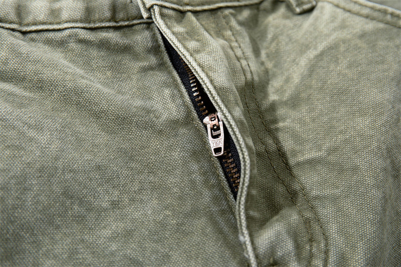 Wide-Leg Cargo Pants with Tribal Graphic & Letter Print – Acid Wash Army Green