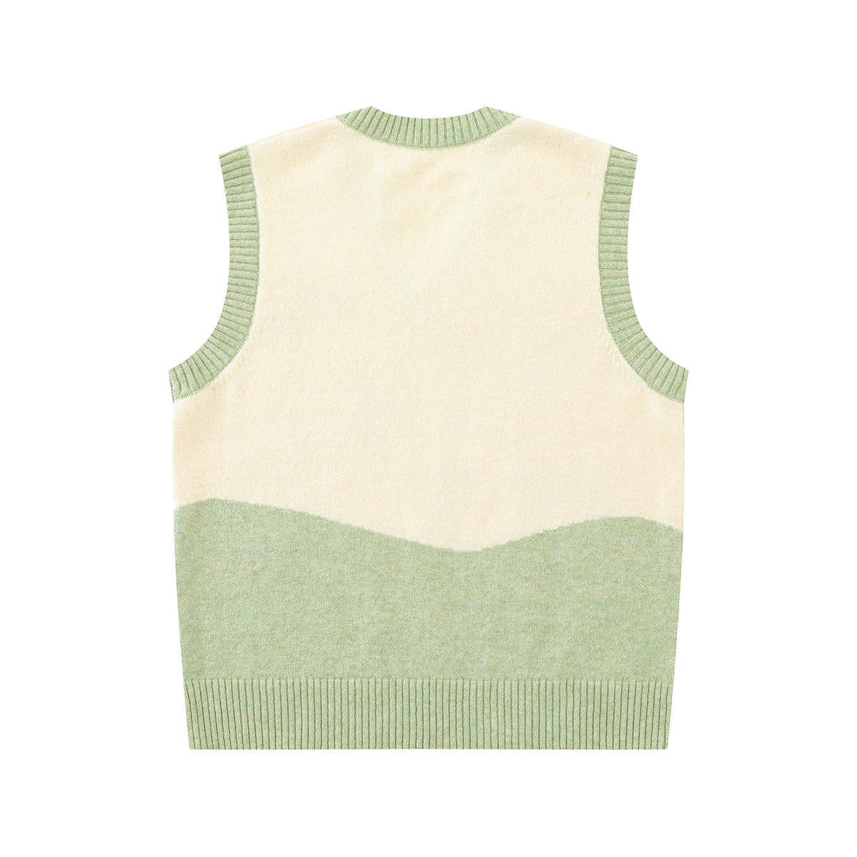 Cartoon Embroidered Knit Sweater Vest – V-Neck Colorblock College Style
