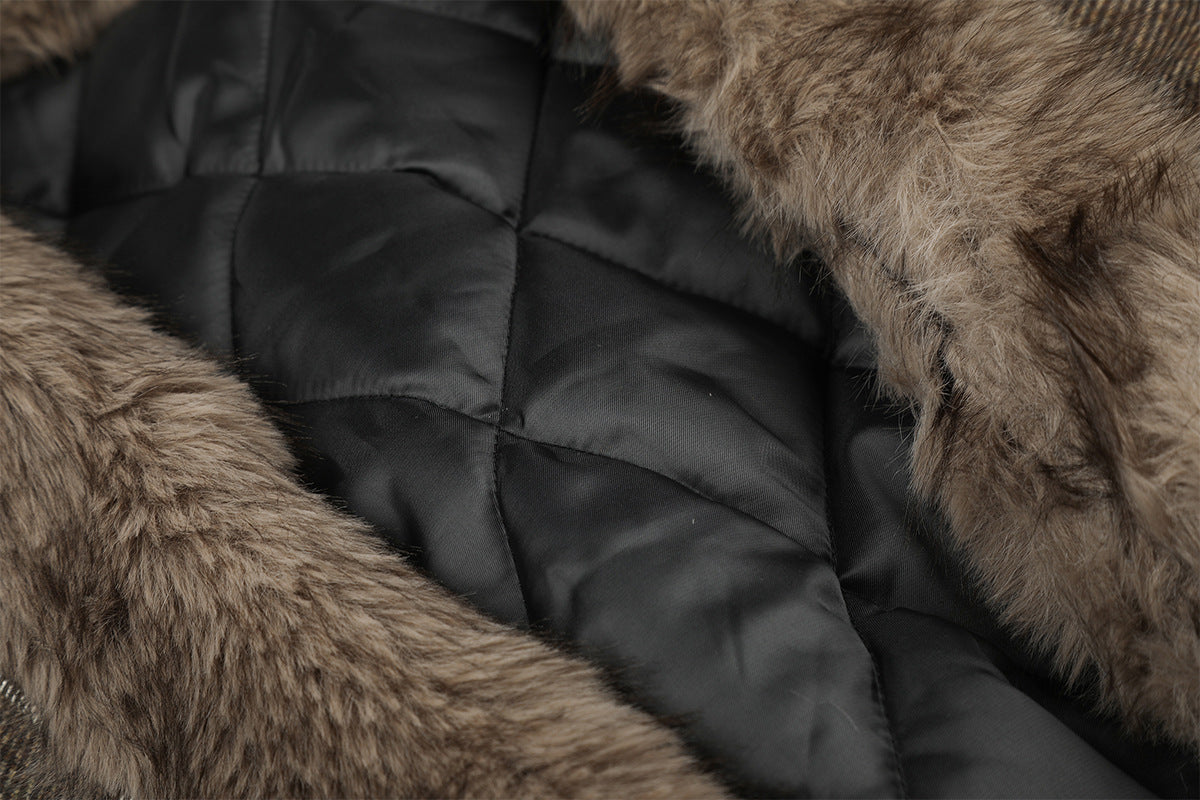 Hooded Bomber Jacket with Faux Fur Trim & Double-Button Front
