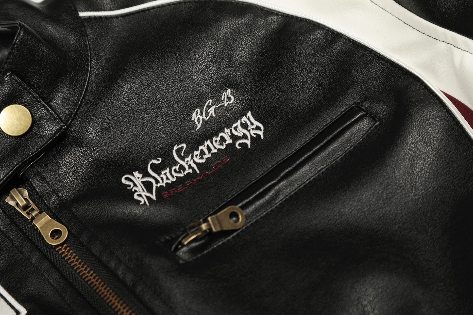 Veste moto de course en similicuir PU – Blouson biker noir à empiècements contrastants