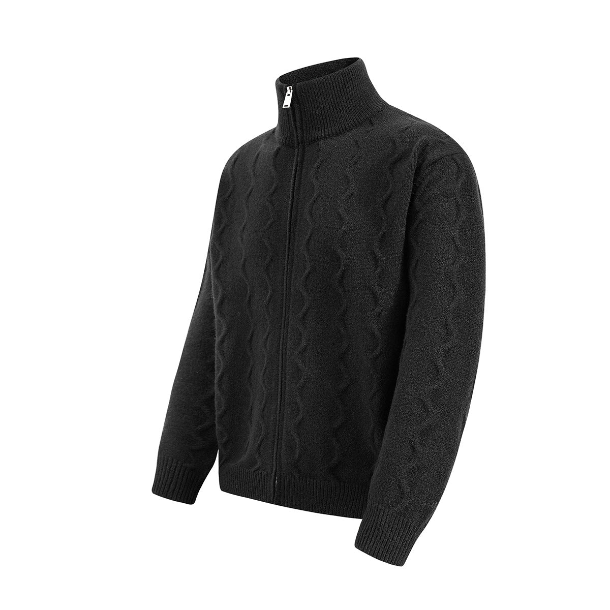 Men's Cable Knit Full-Zip Turtleneck Sweater Jacket