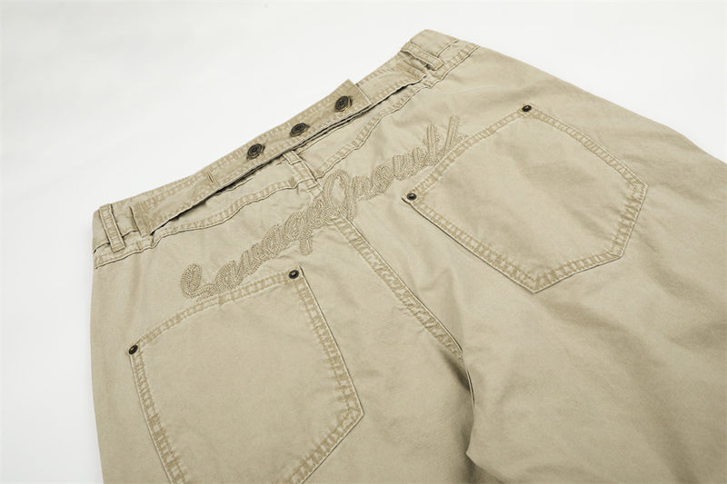 Wide-Leg Cargo Pants with Deconstructed Patchwork Seam Detail
