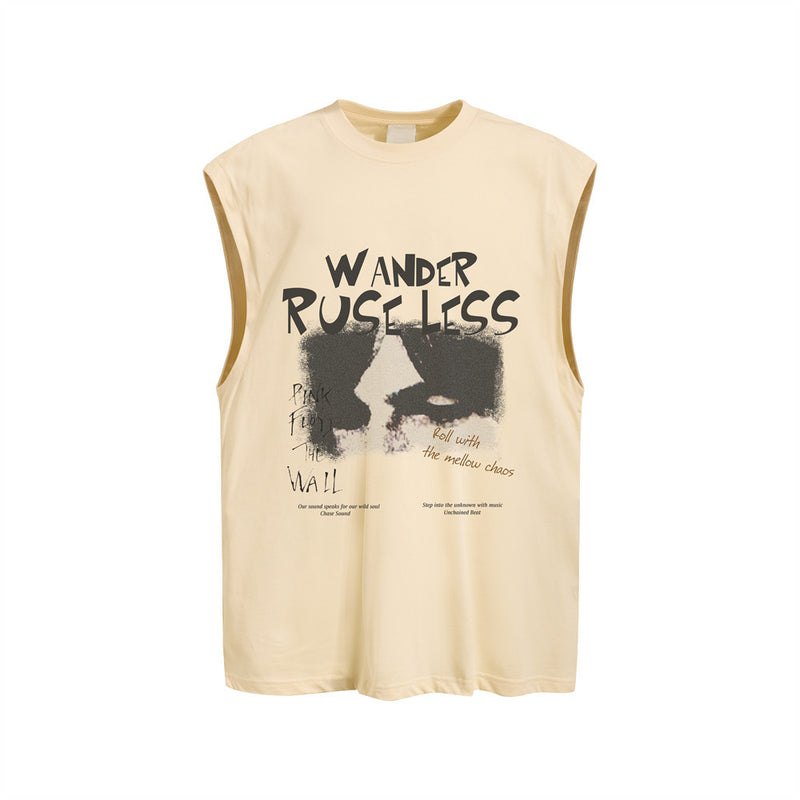 Graphic Print Sleeveless Tank Top – Oversized Fit, Round Neck, Wander Ruseless